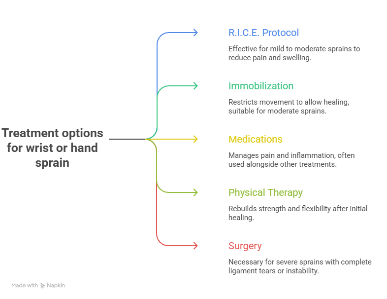 Treatment options for wrist or hand sprain