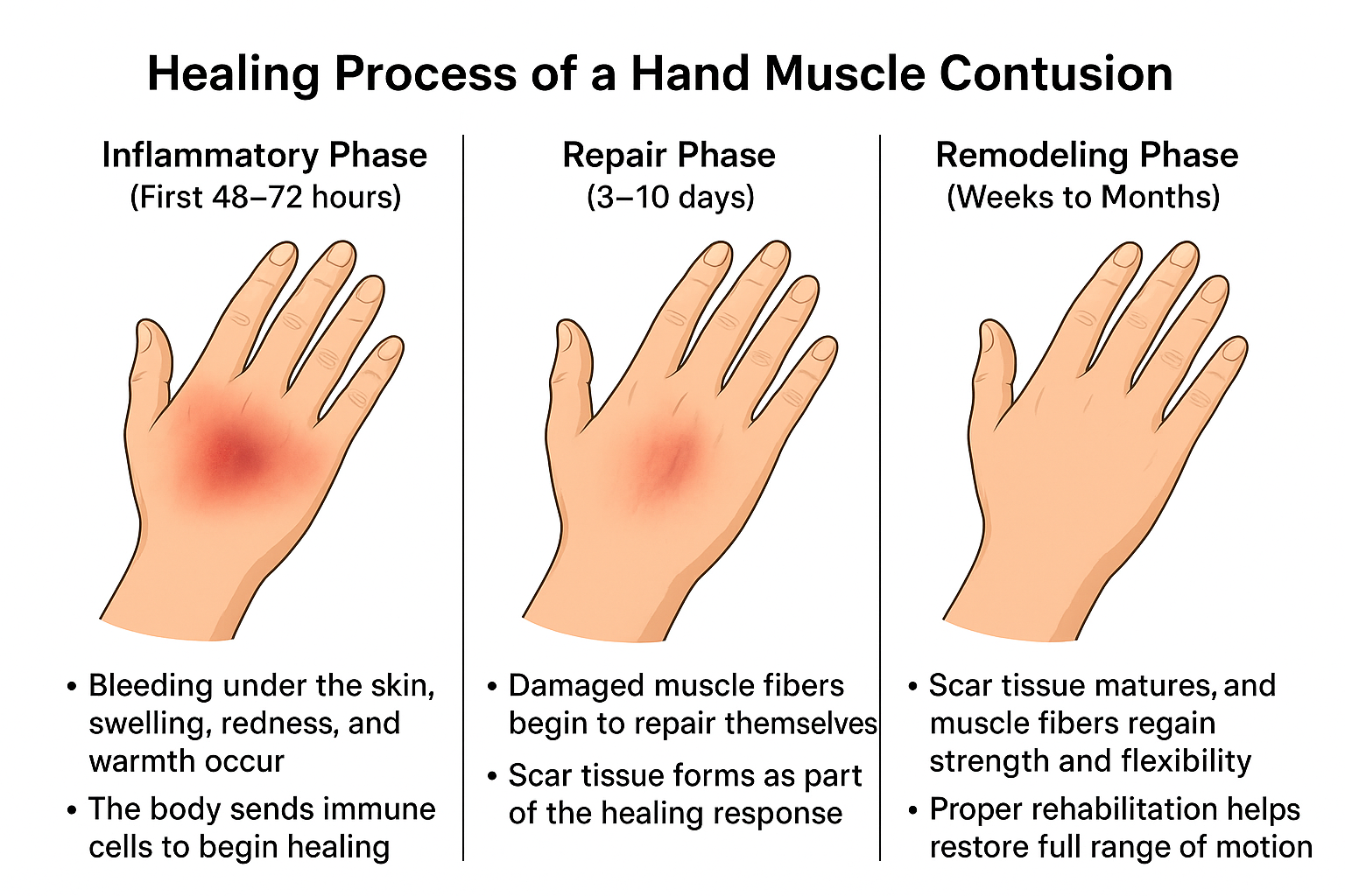 Healing process of a hand muscle contusion